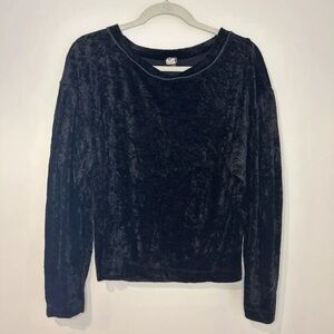 Free People We The Free Black Crushed Velvet Long Sleeve Cropped Top XS